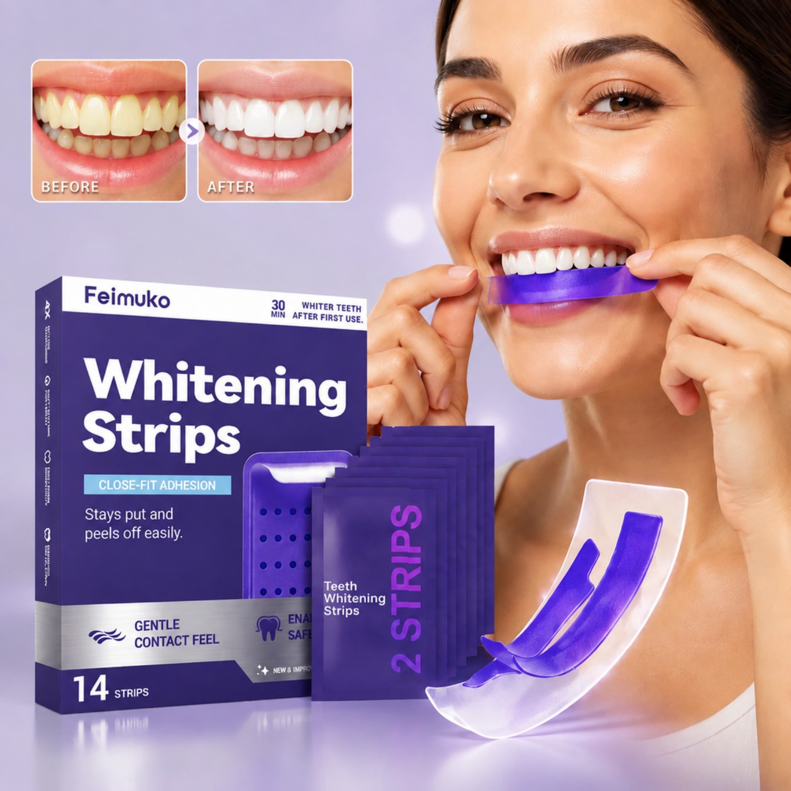 Teeth Whitening Bleaching Kit - 7 adet Premium Mor Beyazlatıcı Şeritler